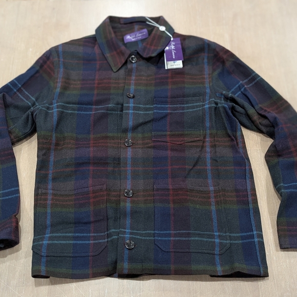 $2995 Mens Ralph Lauren Purple Label Shadow Plaid Shirt Jacket Navy/Green Large - Picture 1 of 8